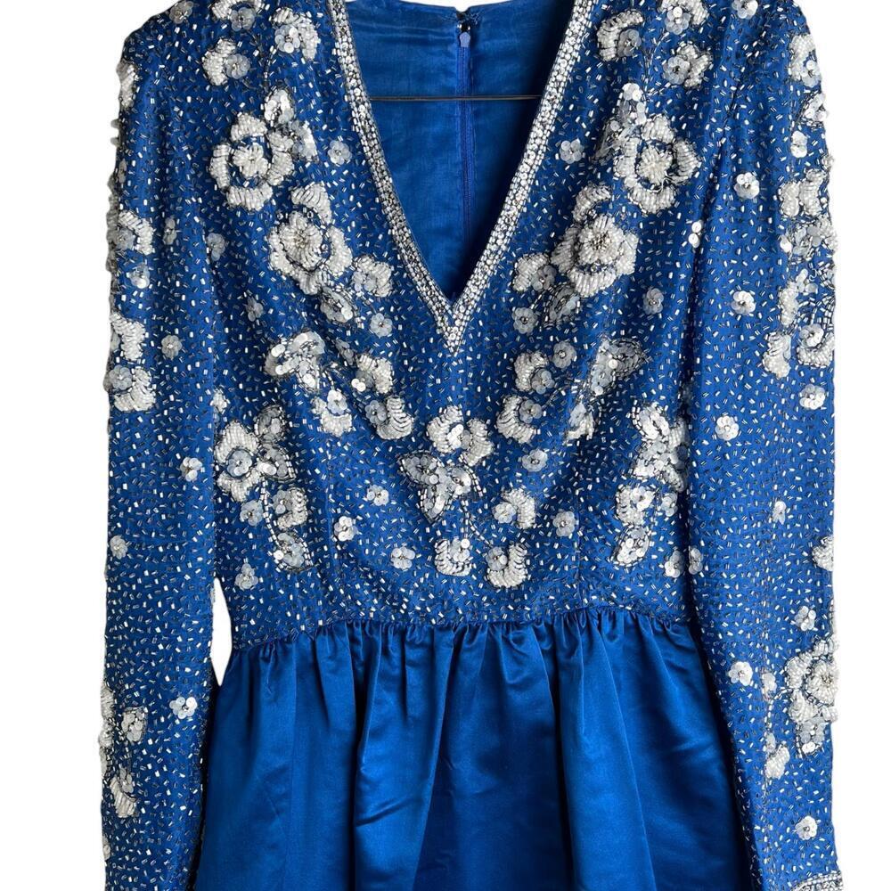 Vintage Victoria Royal Lillie Rubin Blue Beaded Silk Gown - Picture 3 of 9
